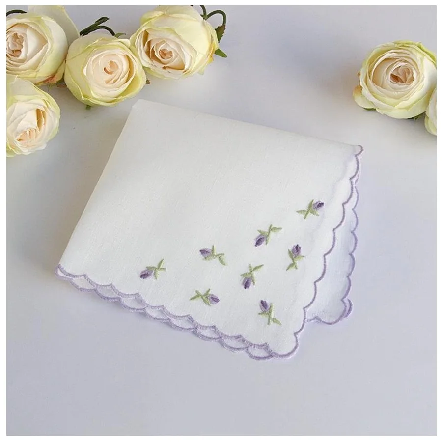 Embroidered handkerchief rose handkerchief luxury linen handkerchief