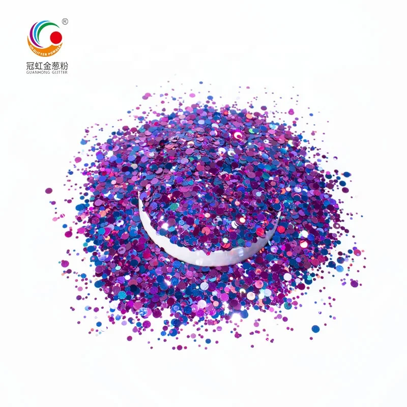 GH1986 Hot Selling Bulk PET Craft Chunky Glitter Mixed Sizes Round Holographic Phantom Laser Glitter Powder For Kids