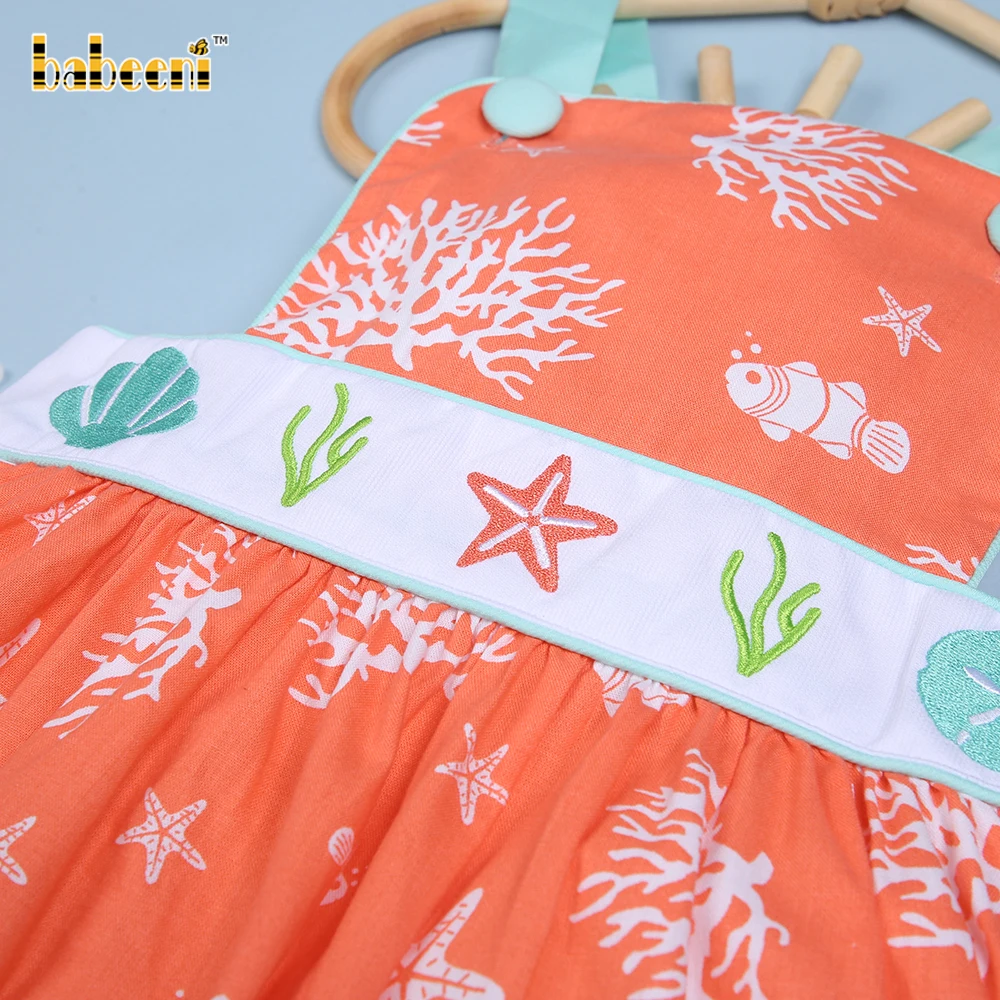 Beautiful sea livings smocked coral dress - BB1842