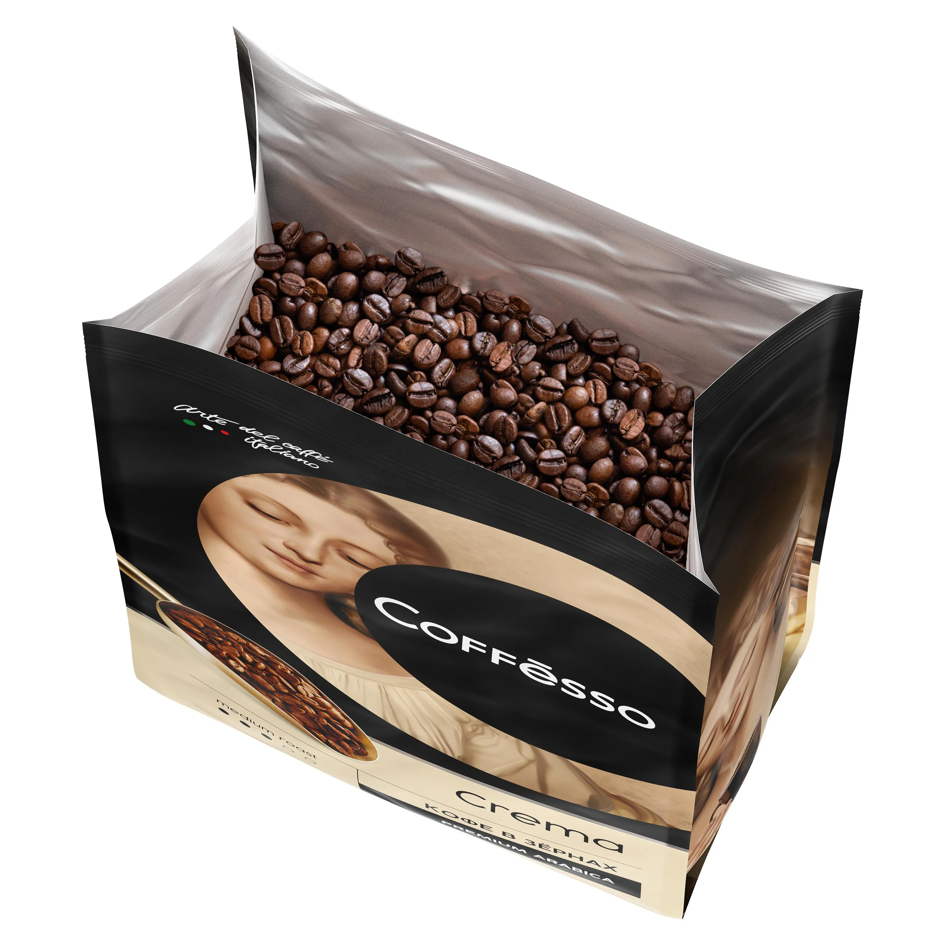 Кофе в зернах весь АРАБИКА И РОБУСТА, кофейные зерна «Crema», идеальная текстура для горячих напитков с добавлением молока/крема, большой мешочек 1000 г