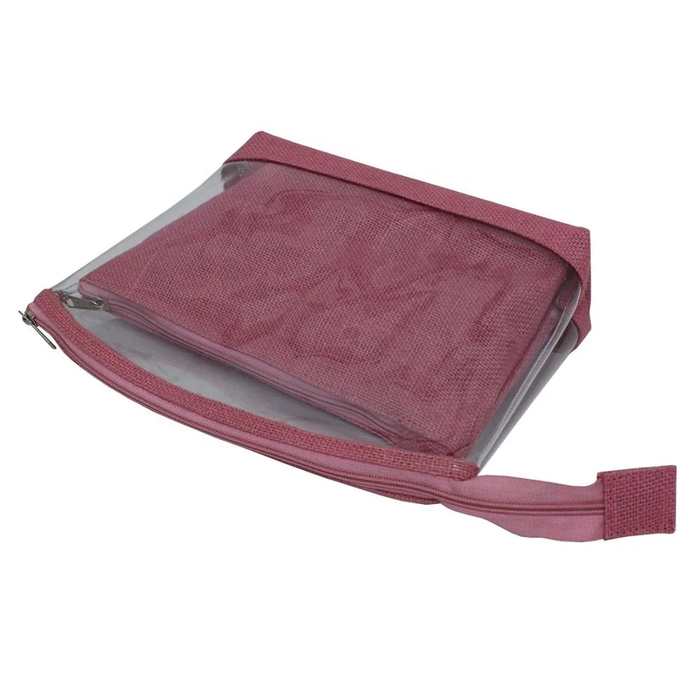 Zip Closure See Through PVC Jute Travel Pouch