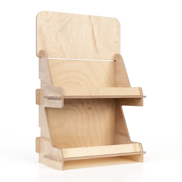 Top Made in Italy  Custom Design Light 45x73cm Two Shelves Wooden Counter Display Rack for Shops