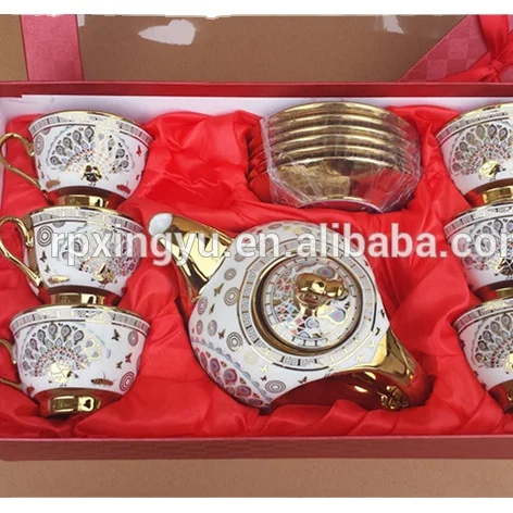
13pcs turkish coffee set, gold plated tea set, tea cup and saucer 