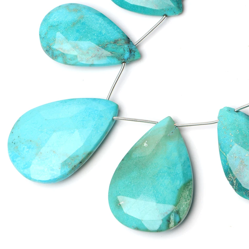 Оптовая продажа, Бусины Из Натуральной Бирюзы, граненые бусины в форме груши, 4,7 дюйма, граненые бусины из бирюзы, нитка для ювелирных изделий