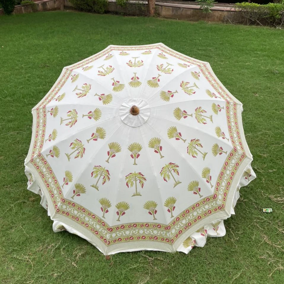 Hand block printed garden umbrellas from India  indian handmade traditional parasols