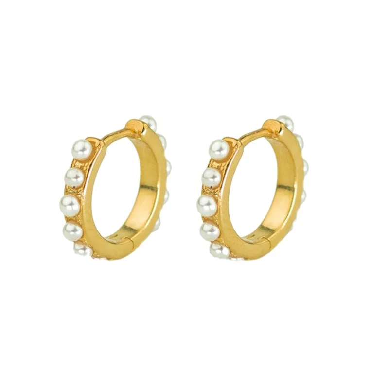 CANNER Popular Minimalist Wholesale Jewelry 18K Gold Plated 925 Silver Pearl Huggies Hoop Earrings