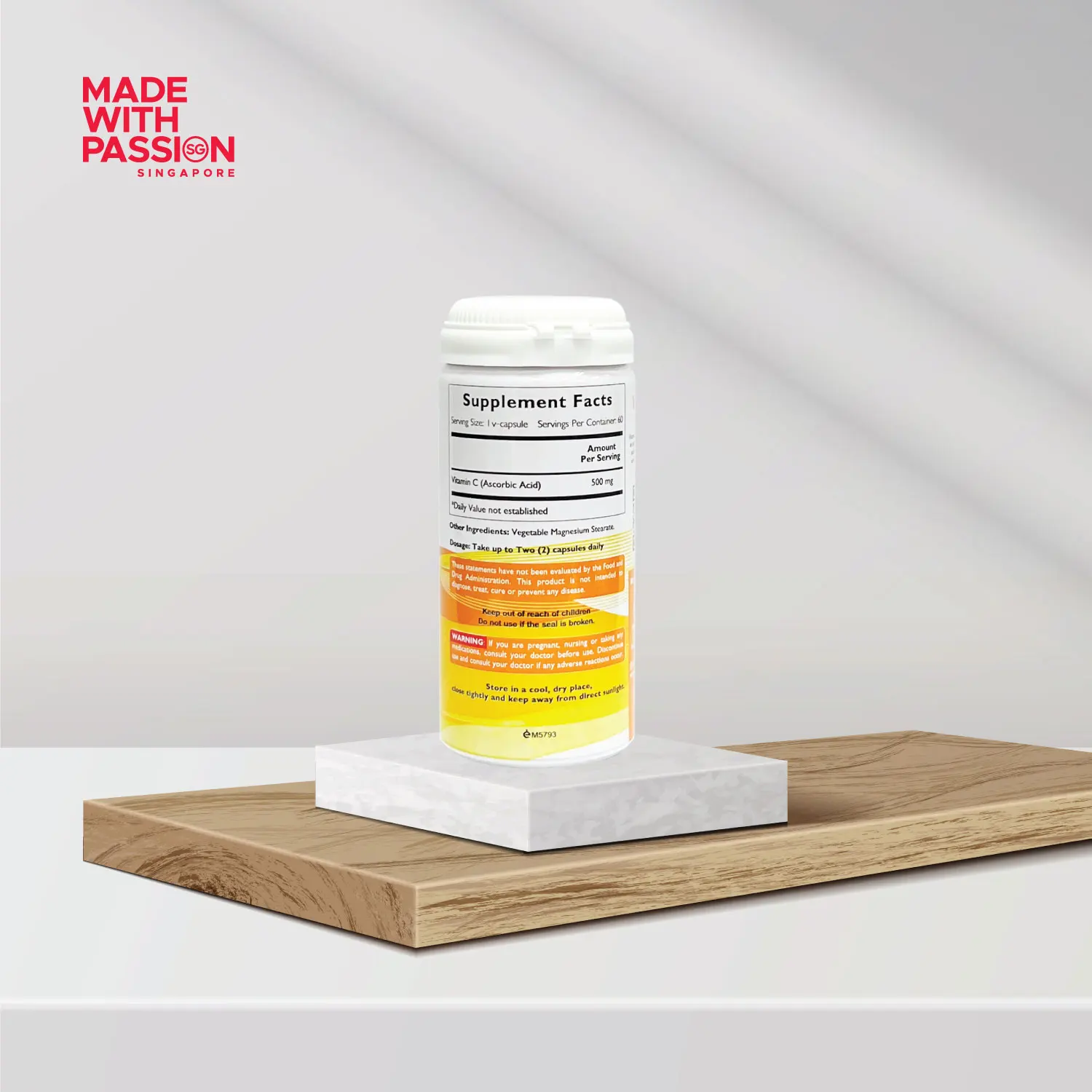 Halal Certified Singapore Manufacturer Low MOQ Hot Selling Daily Healthcare Supplement 500mg Vitamin C Supplement 60 Capsules