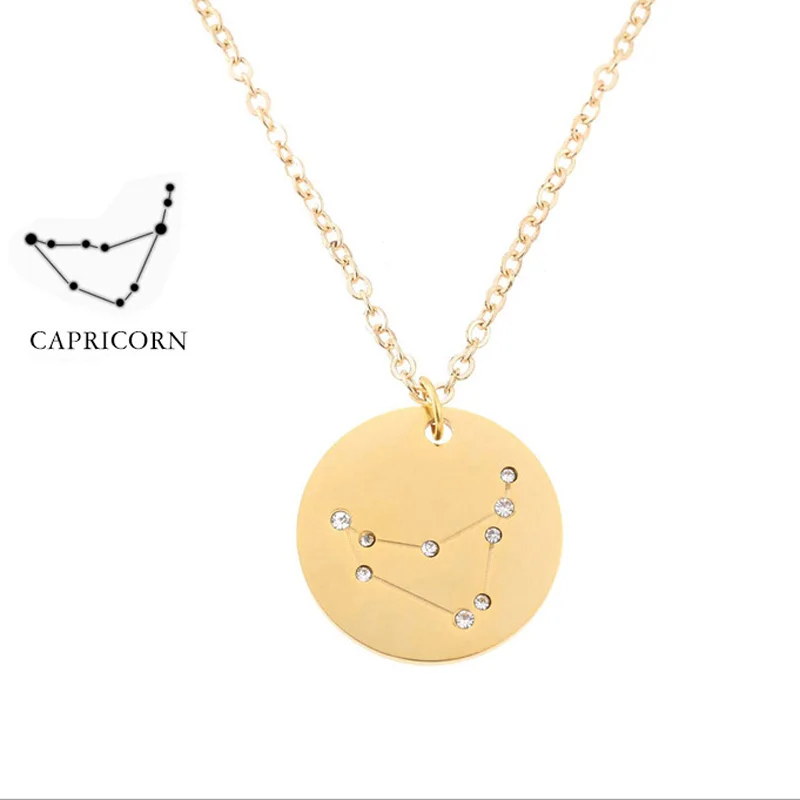 Wholesale 12  Necklace Gold Stainless Steel Astrology Zodiac Sign Pendant Necklace for Women