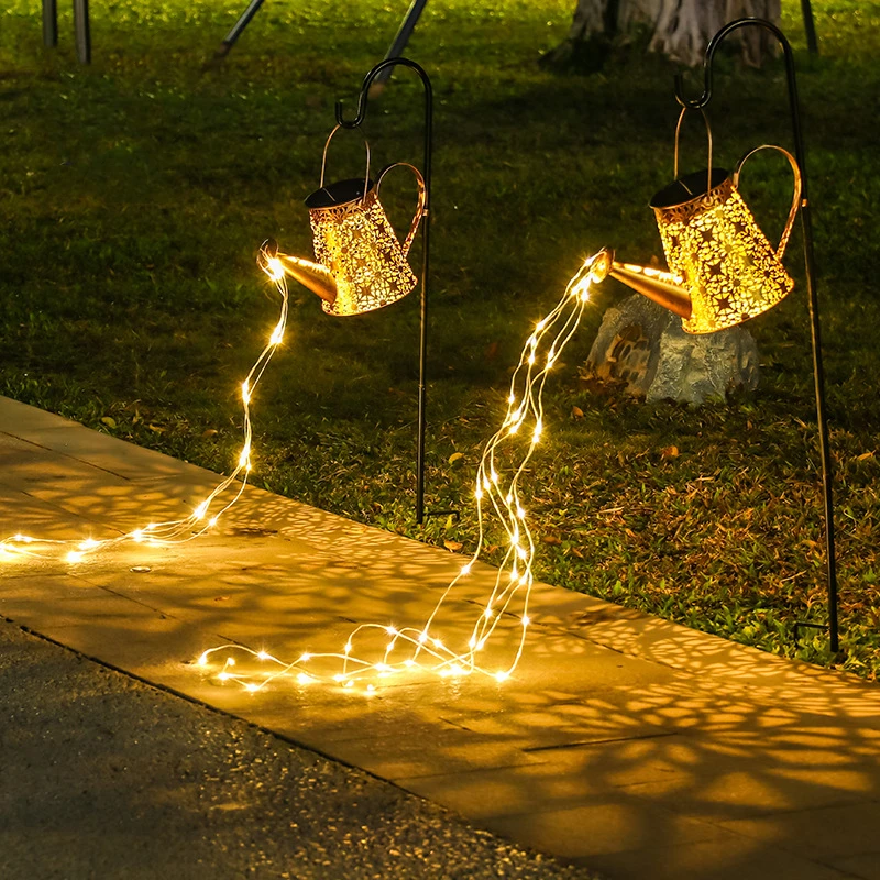 Outdoor waterproof decorative landscape DIY metal watering can led light with stake