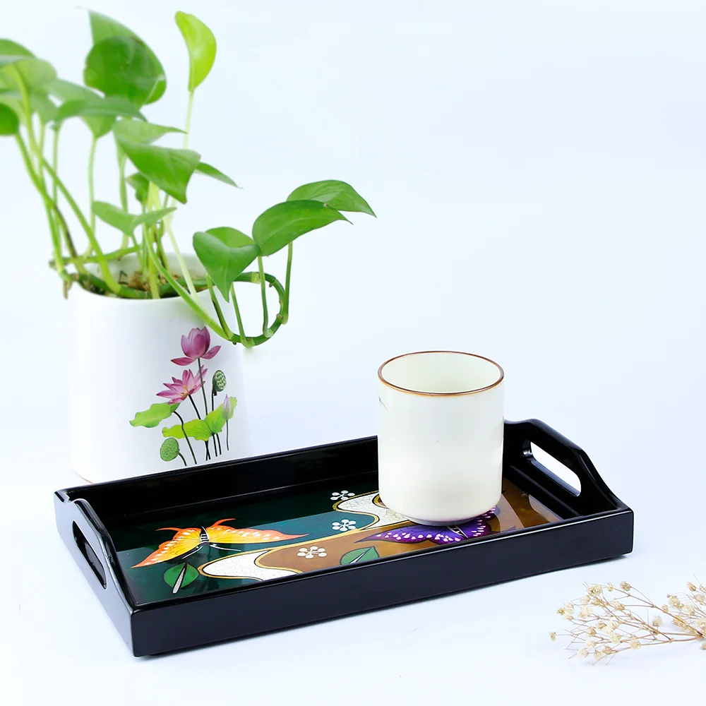 Оптовая продажа, декоративный сервировочный поднос с ручками, деревянный поднос для чая, завтрака, еды в кровати, кухни