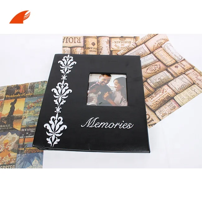 Роскошные черные художественные кожаные обвязанные ПУ фотоальбомы «сделай сам» Скрапбукинг с окном для свадебных семейных фотографий