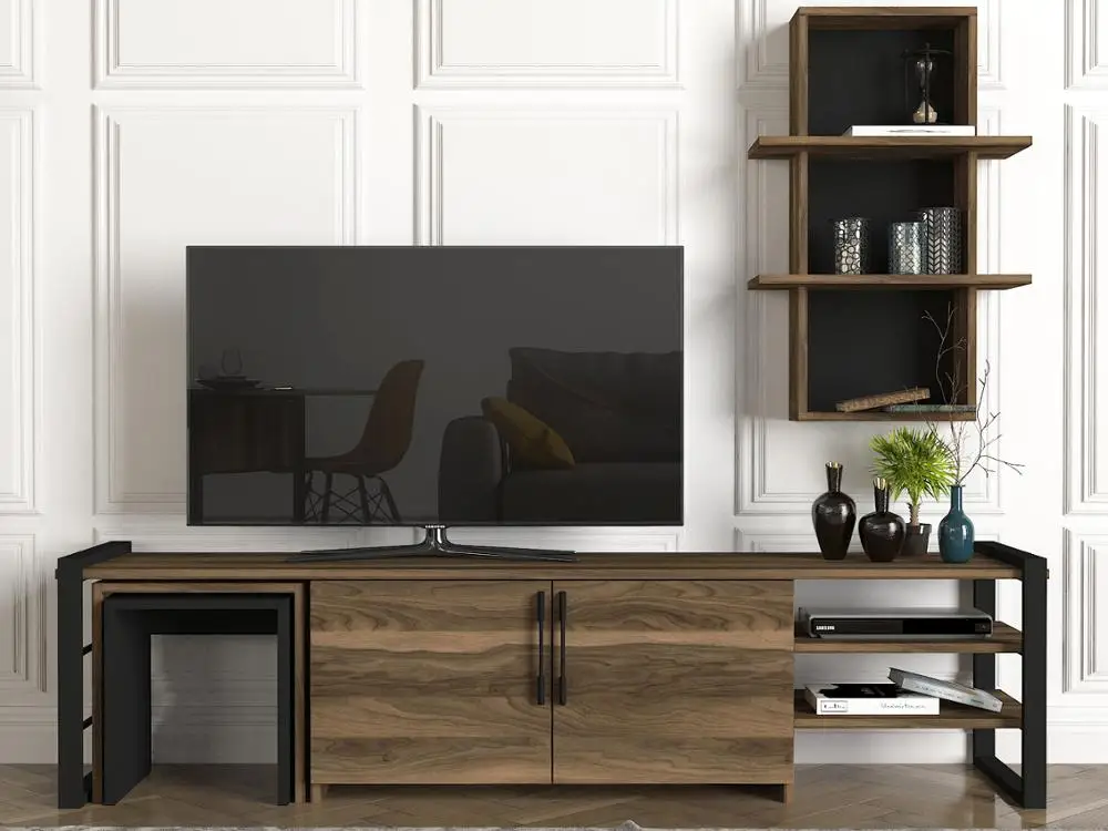 Exclusive Epica Zigon New Modern Design Wood Tv Stand Furniture Walnut Black Melamine Particle Board