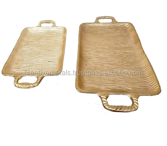 Декоративный Металлический рельефный поднос, набор из 2 алюминиевых подносов с ручкой, производители подносов для кофе