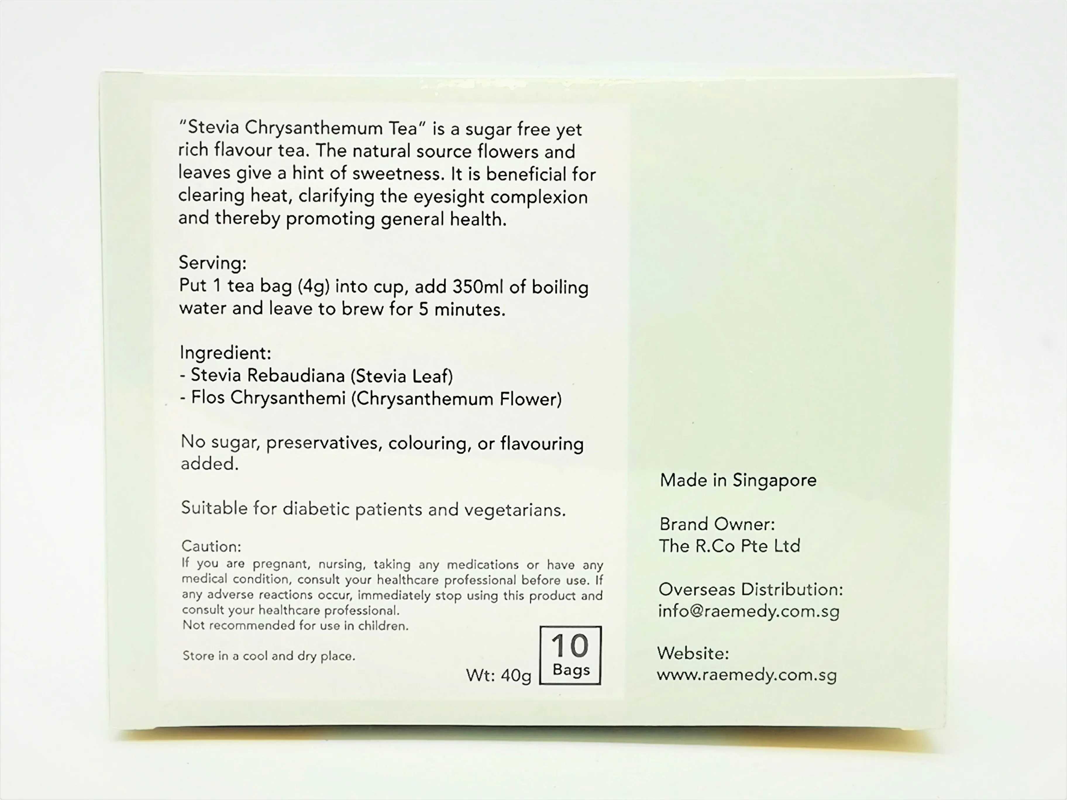 Fresh Natural 10 Bags x 4g Sweet Taste Raemedy Stevia Leaf Singapore Chrysanthemum Flower Tea From Singapore