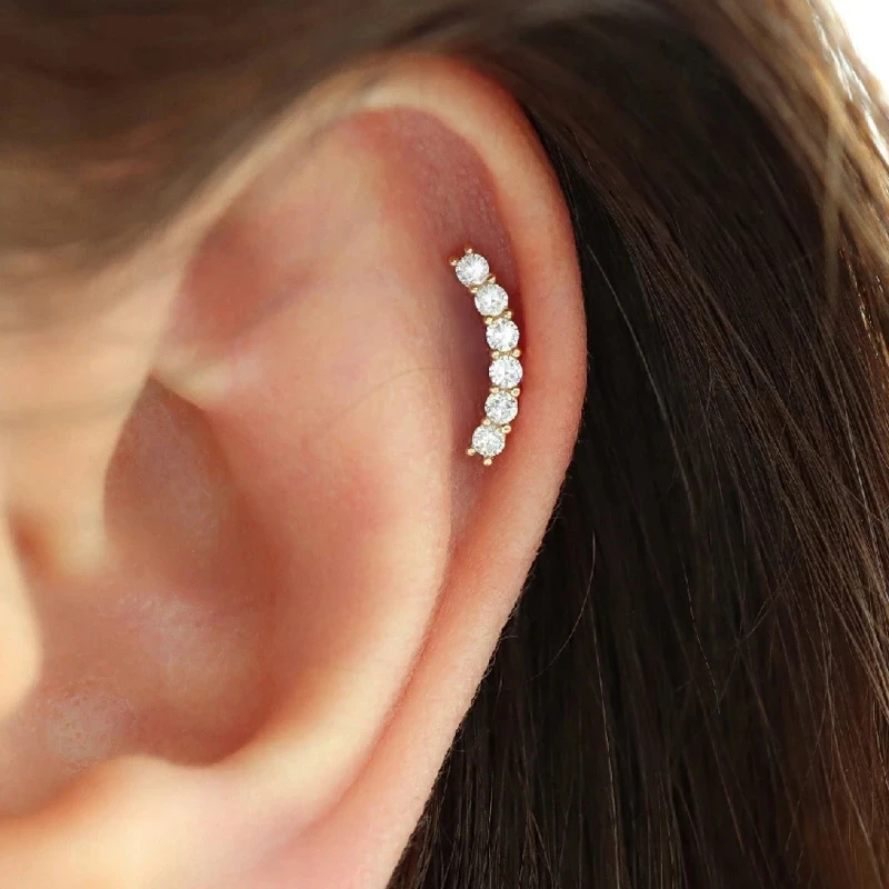 ROXI Hot Sale Cubic Zircon Curved Bar Drop Ear Earrings Piercing Studs Jewelry Silver