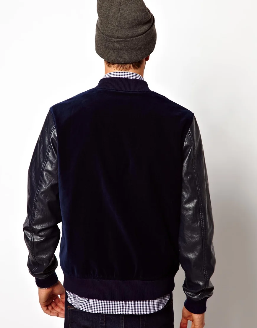 Navy velvet Varsity BOMBER BASEBALL Jacket - WHITE Leather Sleeves/wool varsity jackets for sports custom wholesale