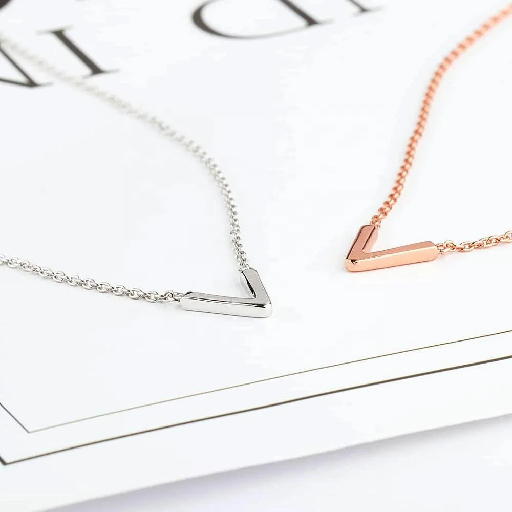 Silver Jewelry Letter V Pendant Necklace for Women Gift Gold Plated Jewelry Necklace 925 Silver Initial Necklace Valentine Gift