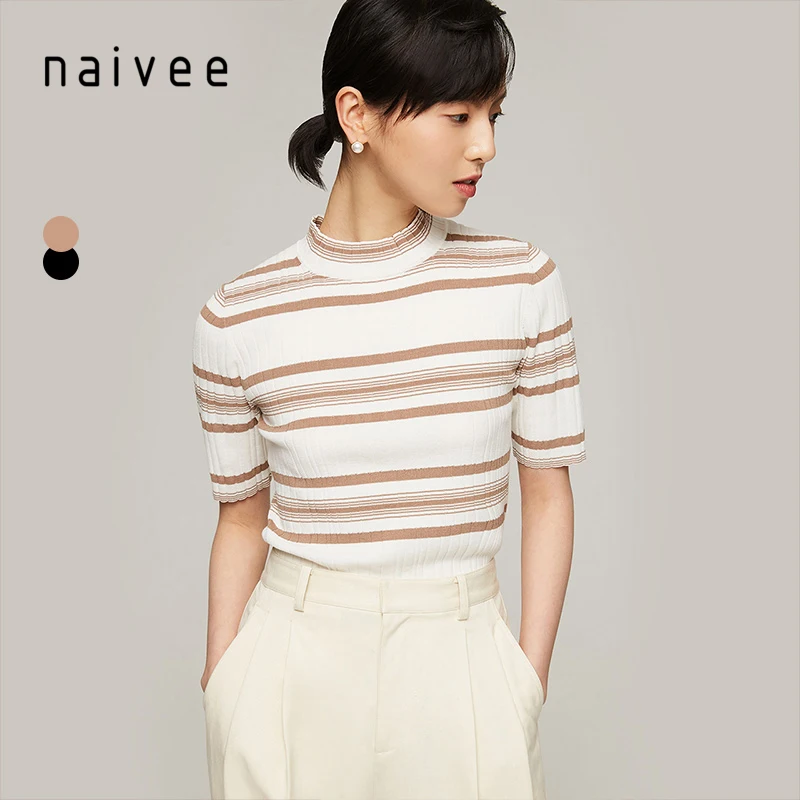 
naivee spring series cotton striped slim women top with half sleeves ladies sweatshirt classic 