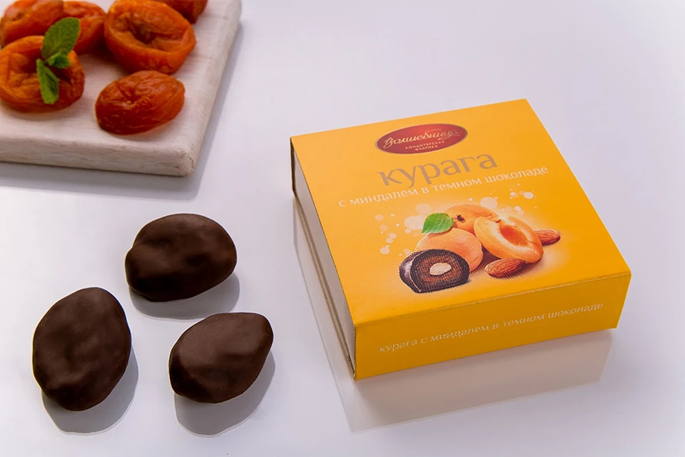 Candies Volshebnitsa Apricots with Almonds in Dark Chocolate