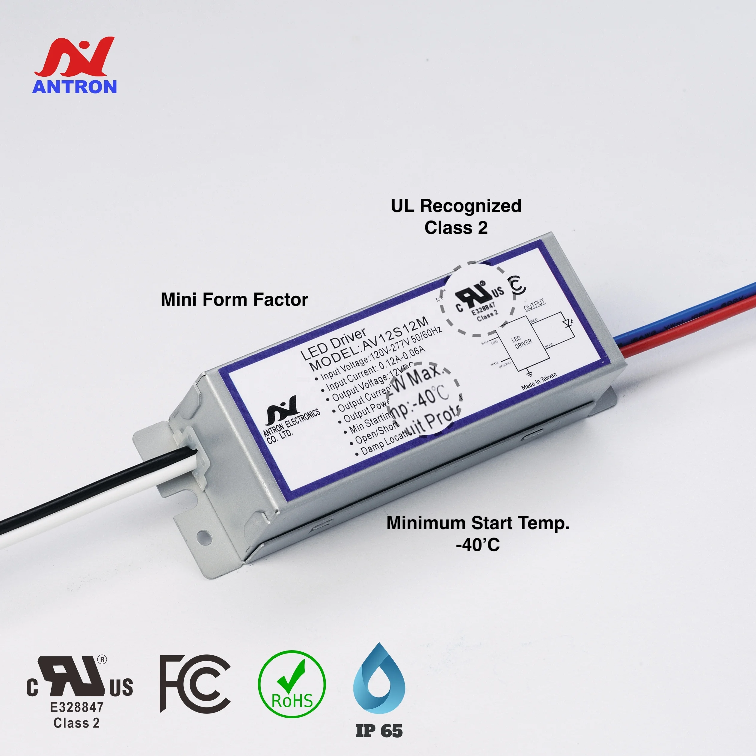347Vac 20W LED Driver 12v Slim UL Damp Location