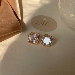 Korean fashion simple design all-match net red with the same square diamond buling 925 silver needle pattern edging earrings