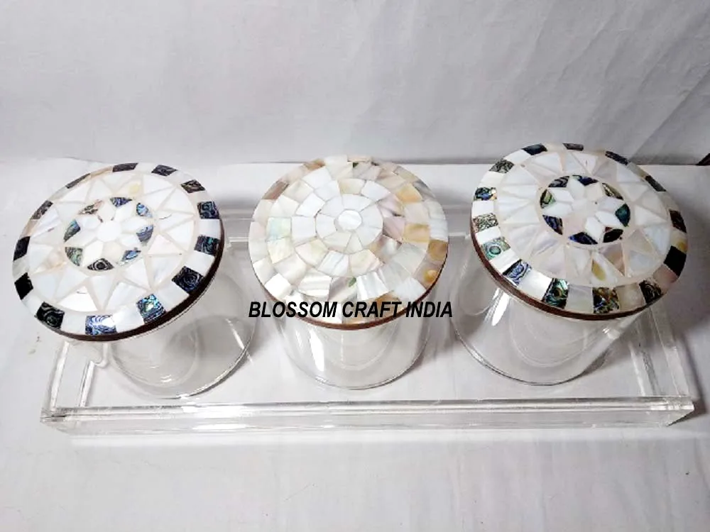 Handmade Mother of Pearl inlay Bone inlay Acrylic Box with Acrylic Tray set for Chocolates & Sweets