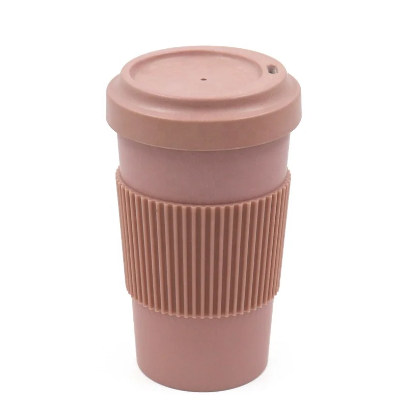 Promotional custom reusable eco friendly bamboo fiber plastic travel coffee cup with cover
