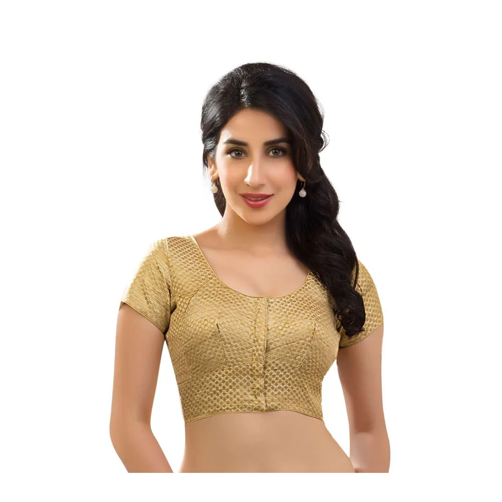 
Designer Dupian Silk Katori Style Gold Brocade Saree Blouse Sari Choli KT 5 Available In 1 Tucks Katori Cut With A Yoke 