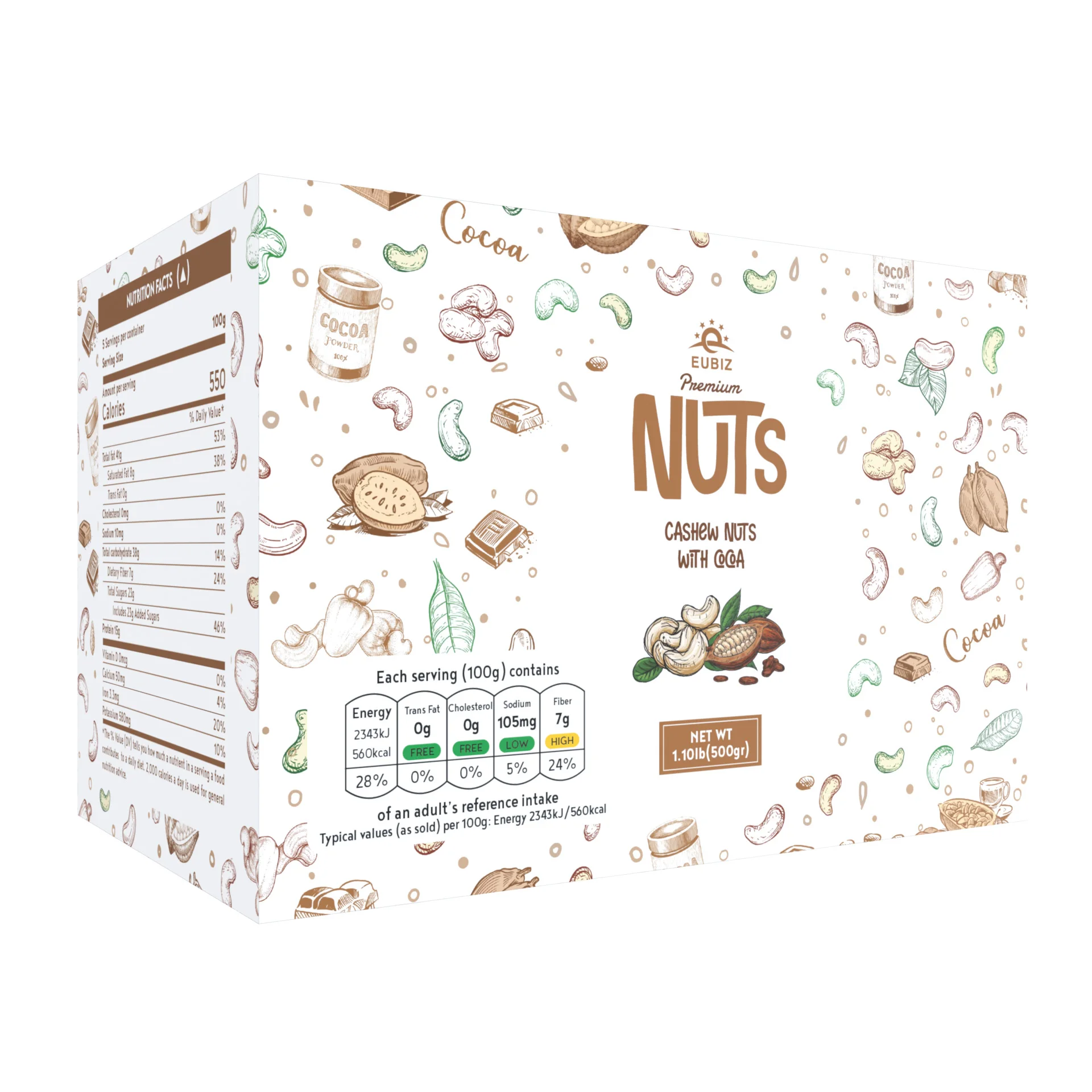 Лидер продаж EUBIZ ароматизатор кешью какао (какао) коробка (пластик) 500 г (17 7 унции) оптовая продажа орехов