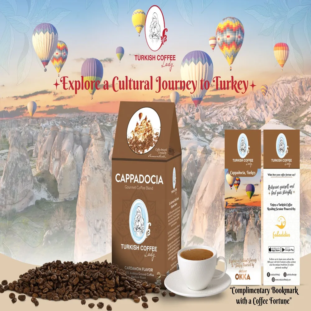 Турецкая кофейная Дамская смесь Cappadocia для гурманов кофе со вкусом кардамона 100 г 100% Арабика мельченый среднее обжарение