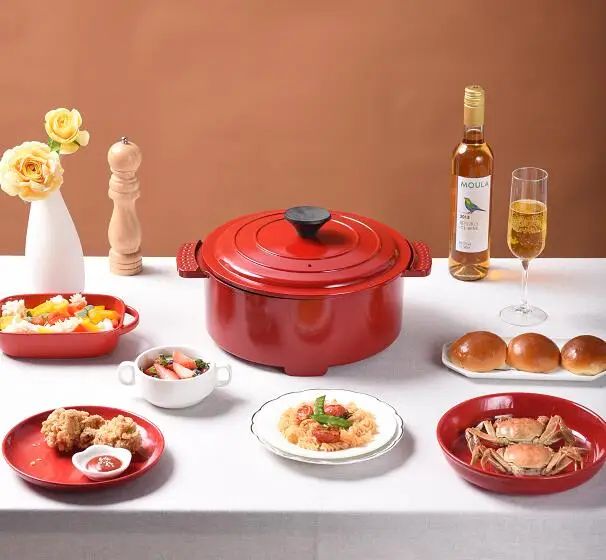 
Christmas Red Electric multi cooker Hot pot grill pan removable inner pot for easy cleaning fry pot 