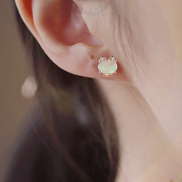 14k Solid Yellow Gold Genuine Opal Gemstone Stud Earrings Diamond Jewelry Exporter Bulk Order