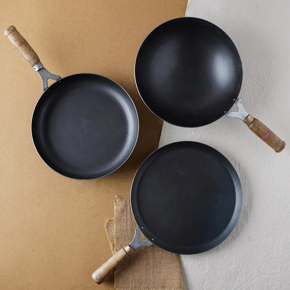 Cast Iron cookware Indian Kadai Non Stick Pan for Cooking And Serving Cooking Set Iron Heavy Base For Home Hotel And Restaurant