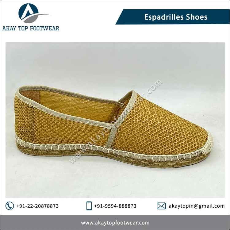 Espadrilles Wholesale Supply Best Selling Cotton Canvas Mesh Fabric Made EVA Sole Shoes/Flat Espadrilles from Indian Vendor