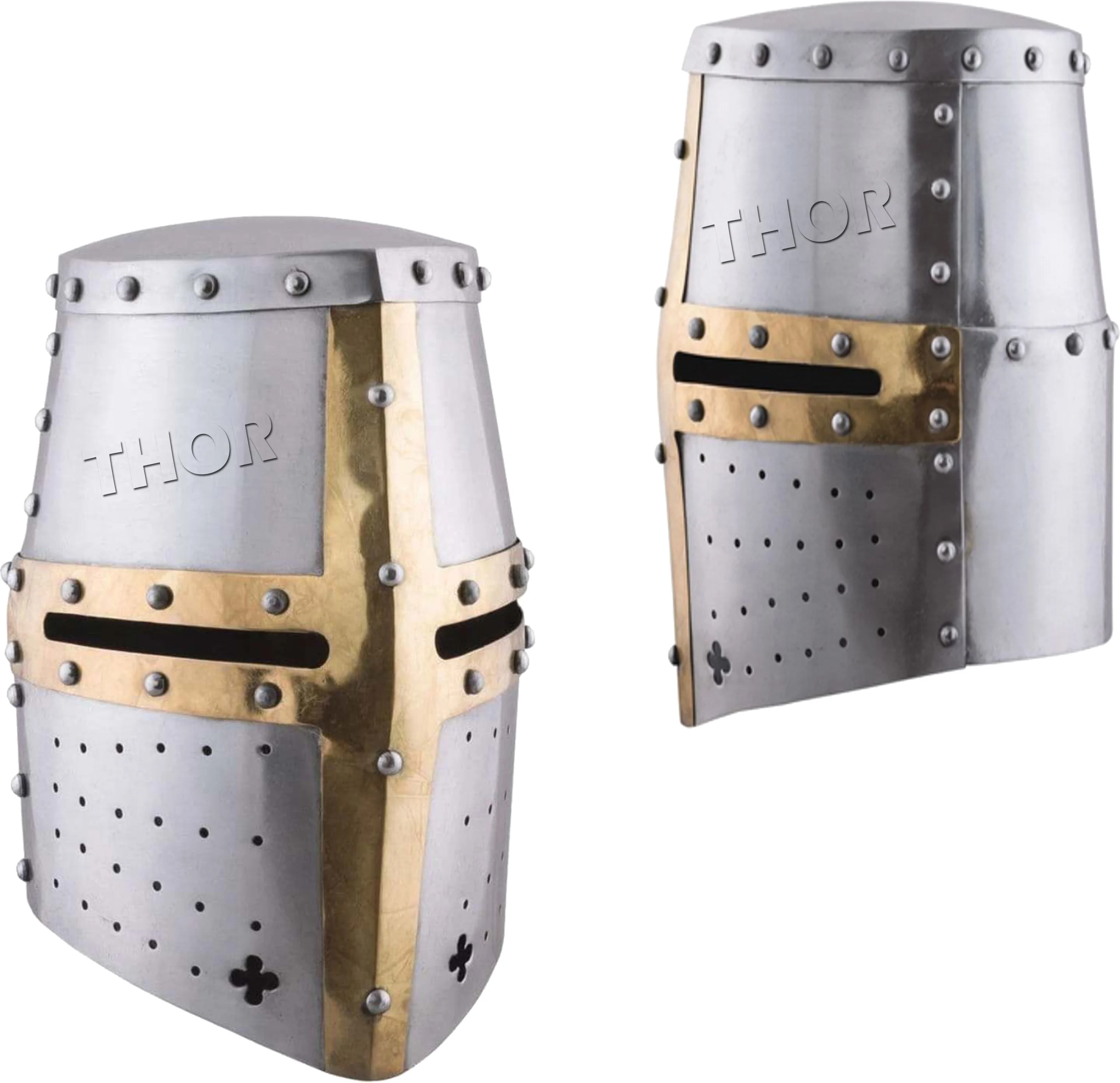 Medieval Templar Crusader Knight Armor Helmet Silver Color with Leather Liner Helmet Greek Roman Spartan Armor