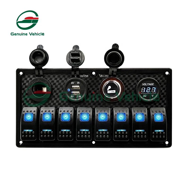 12v 24v LED 8 Gang Switch Panel With Circuit Breaker USB Socket Waterproof Rocker Switch Panel for RV Boat