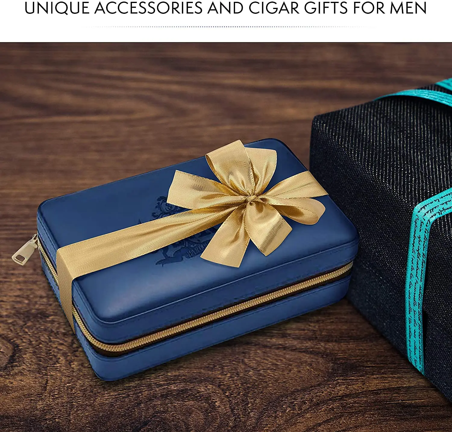 Baroque Royal Travel Cigar Humidor Portable Humidifier Box for Cigars Leatherette Cigar Case Spanish Cedar Wood Lining (Blue)