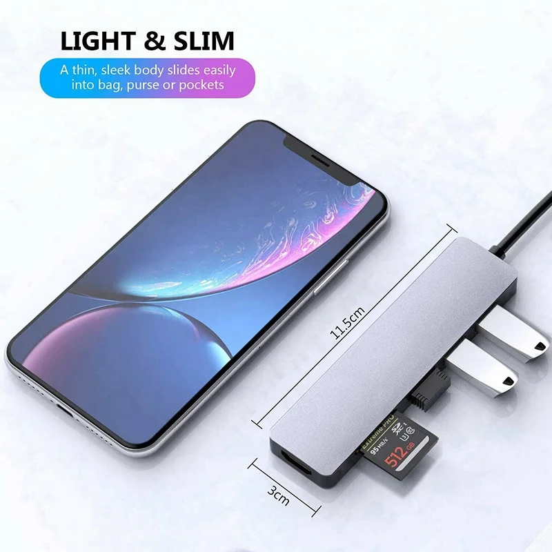 Алюминьный высокой скорости 3 0 4K HD TF/SD кард-ридер USB-C многопортовый адаптер порта USB Type-c 7 в 1 взаимный обмен данными между компьютером и периферийными устройствами C концентратор для