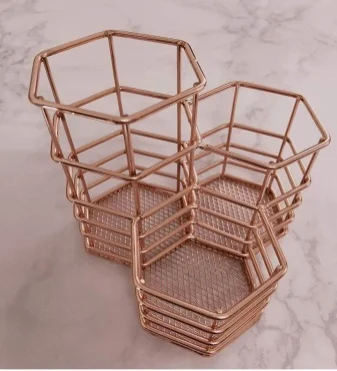 Metal Hollow Makeup Brush Organizer Stationery Storage Container Pencil Holder Pot Basket for Home Bathroom School Office