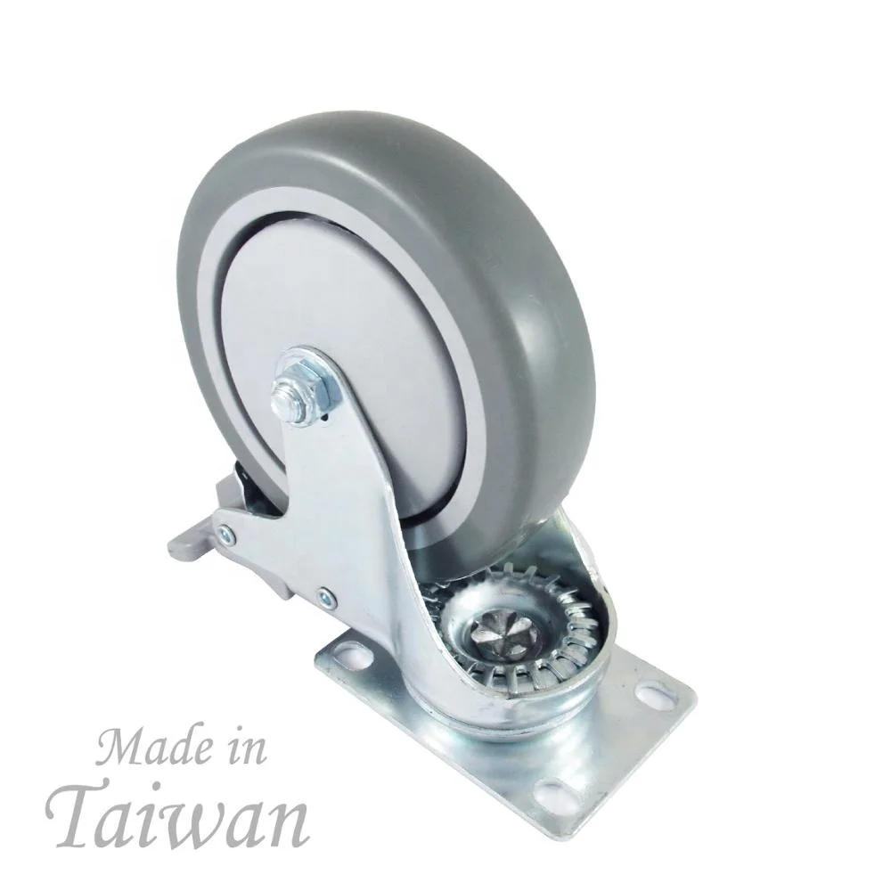 CCE Caster  5 Inch Rubber Swivel Plate Caster Wheels With Brakes