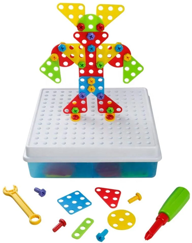 DISCOUNT High quality Mosaic Pictures Puzzles DIY Toy Educational Jigsaw Kids Board Game 3D Mushroom Nails with Screw Nuts Tool