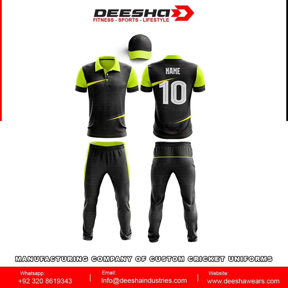 High Quality Custom Made Personalized Cricket Jerseys Sublimated Designs Premium Quality Uniforms Including Bats