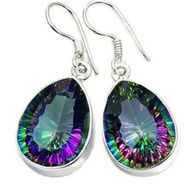 
high quality solid 925 sterling silver drop mystic topaz earring for women rainbow fire jewelry 