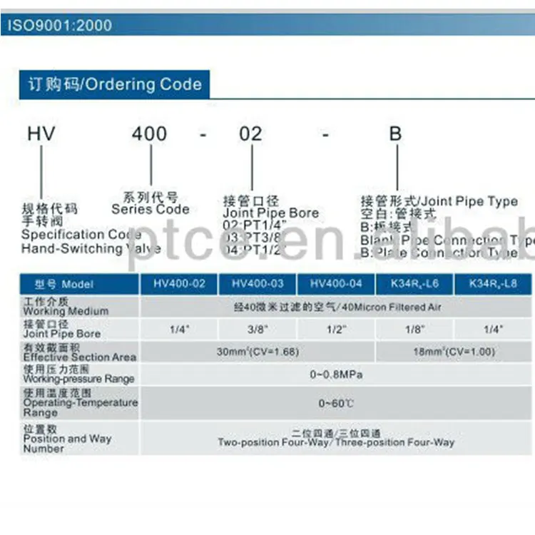 4 Way Pneumatic Hand Pull Rotation Control Valve, Hand HV400 Directional Hand Switching Control Valves