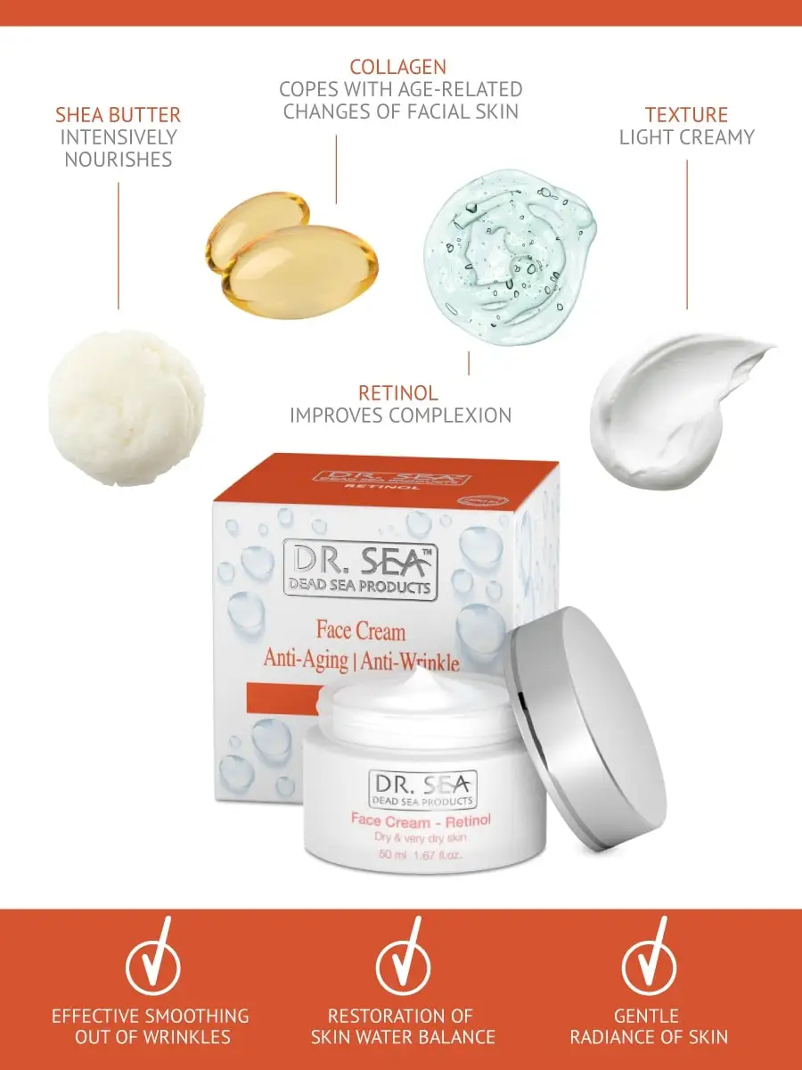 Высококачественный дневной крем для лица сухой и очень кожи с ретинолом от Dr. Sea-улучшает цвет лица-продукты Мертвого моря