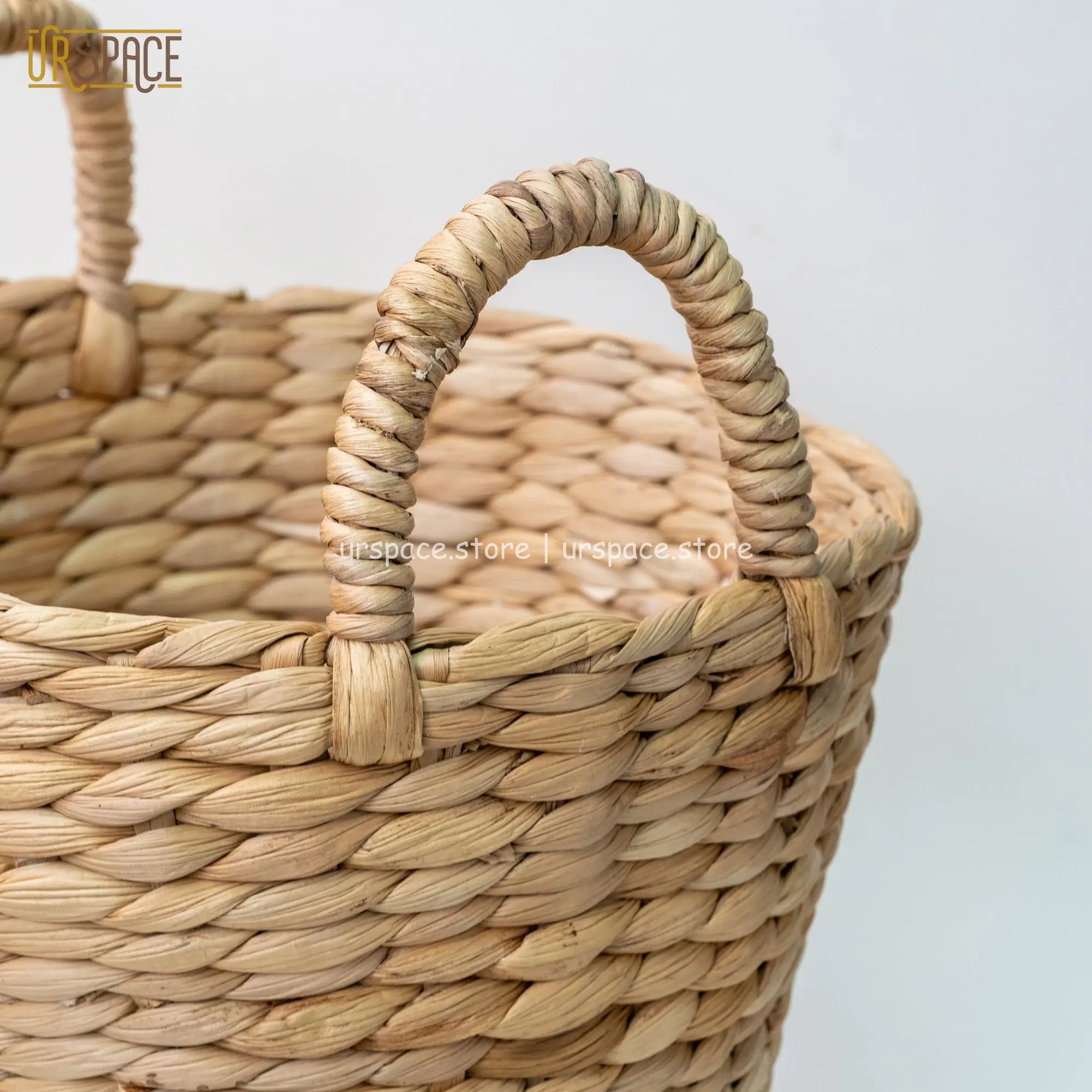 Ring handles braids easily to carry supple thick basket organization Hand-woven Water Hyacinth Storage Basket from Vietnam