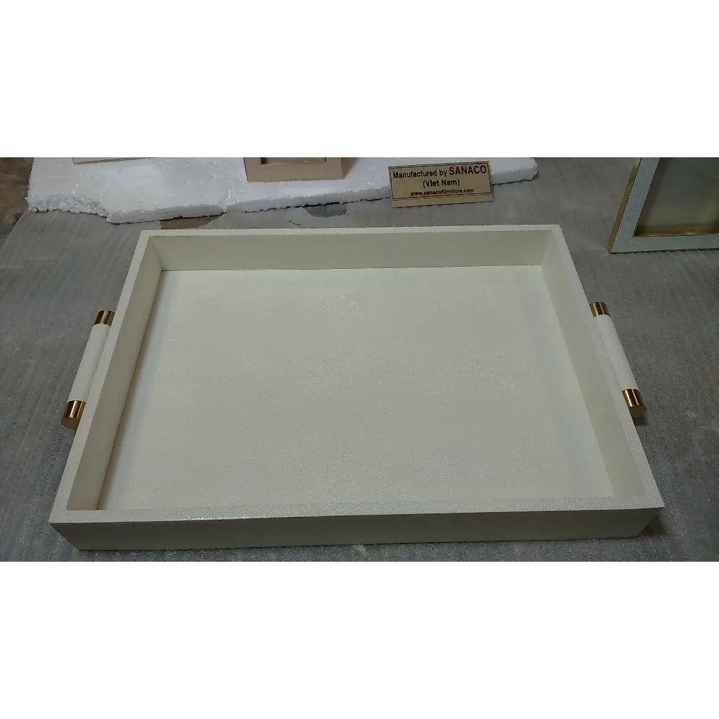 Белый роскошный кофейный сервиз 0,605x0,38x0,065 MDF шагрейский бархатный квадратный чайный поднос с латунной вставкой и ручкой