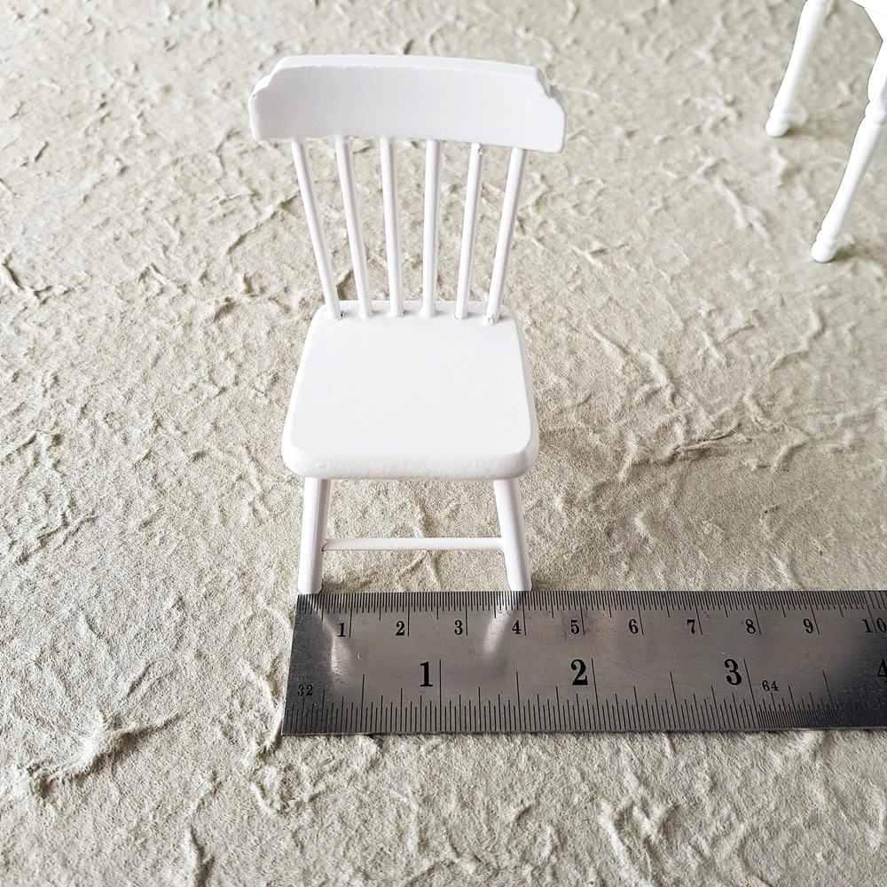 Dollhouse Miniature 1:12 Display White Wooden Table Chair Set DIY Toy Style Miniature Furniture