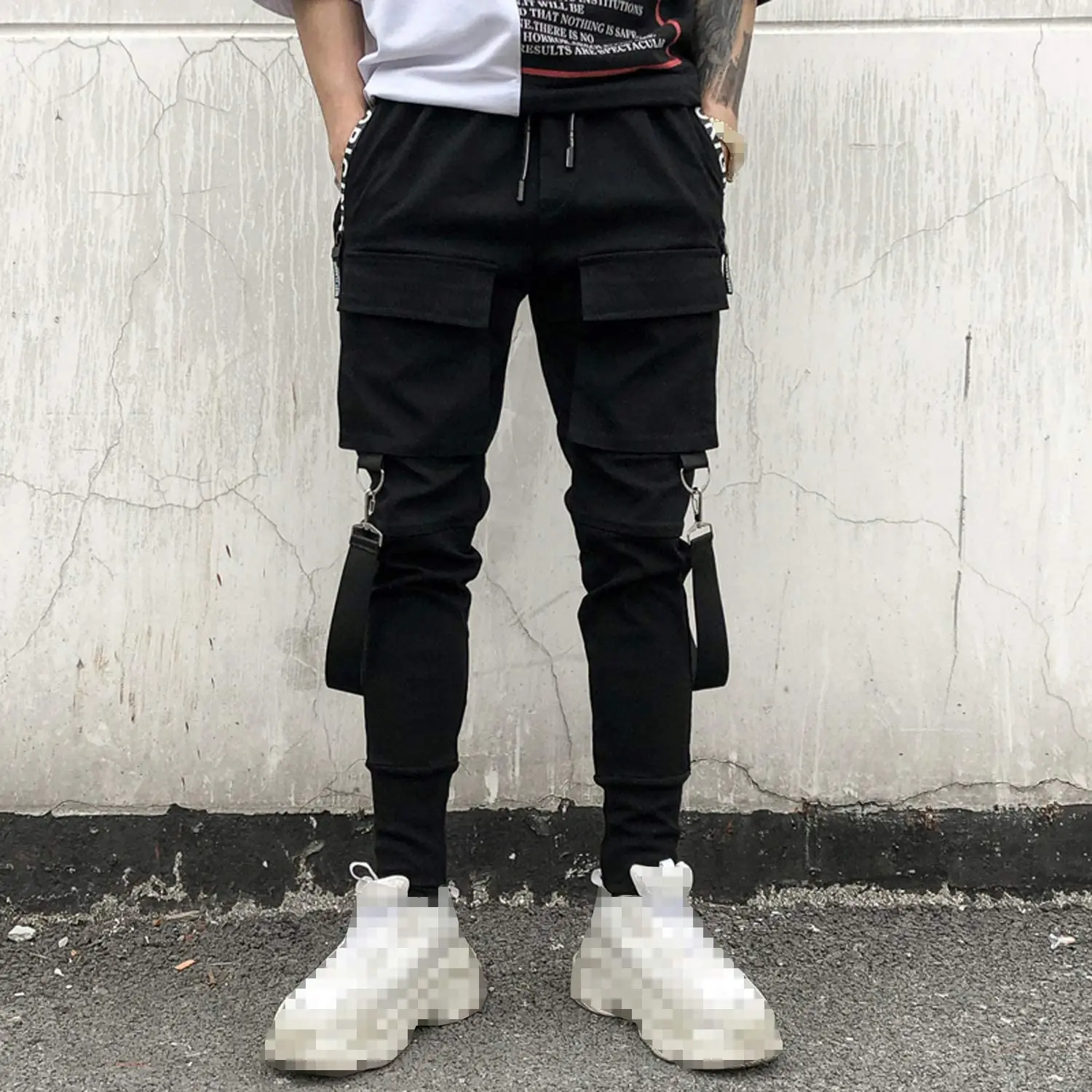 Biker Drop Crotch Side Pocket False Zip Open Knee Side Cotton Jogger Harem Pants