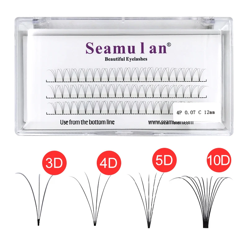 0.07 C  3Lines  Premade Volume Fans Short Stem  Available now  Fan Eyelashes Korean Black White Box Style  Package Feature Hand